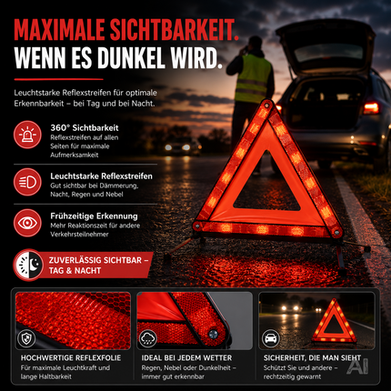 POWR CAR Warndreieck Pannendreieck - Auto PKW Notfalldreieck gemäß StVO ECE R27 2026