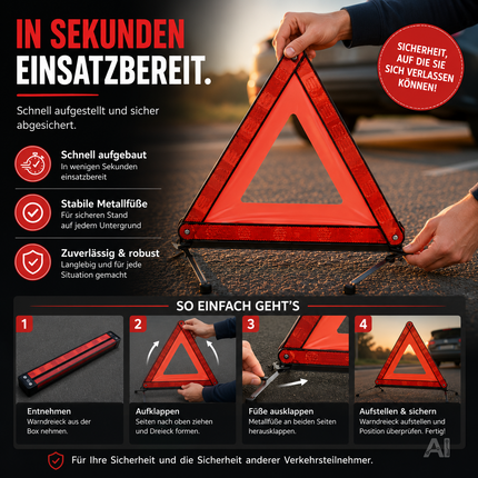 POWR CAR Warndreieck Pannendreieck - Auto PKW Notfalldreieck gemäß StVO ECE R27 2026