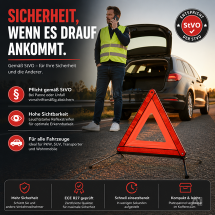 POWR CAR Warndreieck Pannendreieck - Auto PKW Notfalldreieck gemäß StVO ECE R27 2026