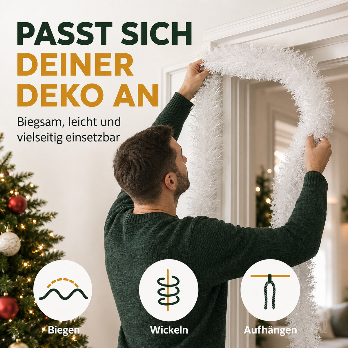 Weihnachtsgirlande künstliche Tannengirlande 10 Meter Dekogirlande für Innen und Außen Weihnachtsdekoration