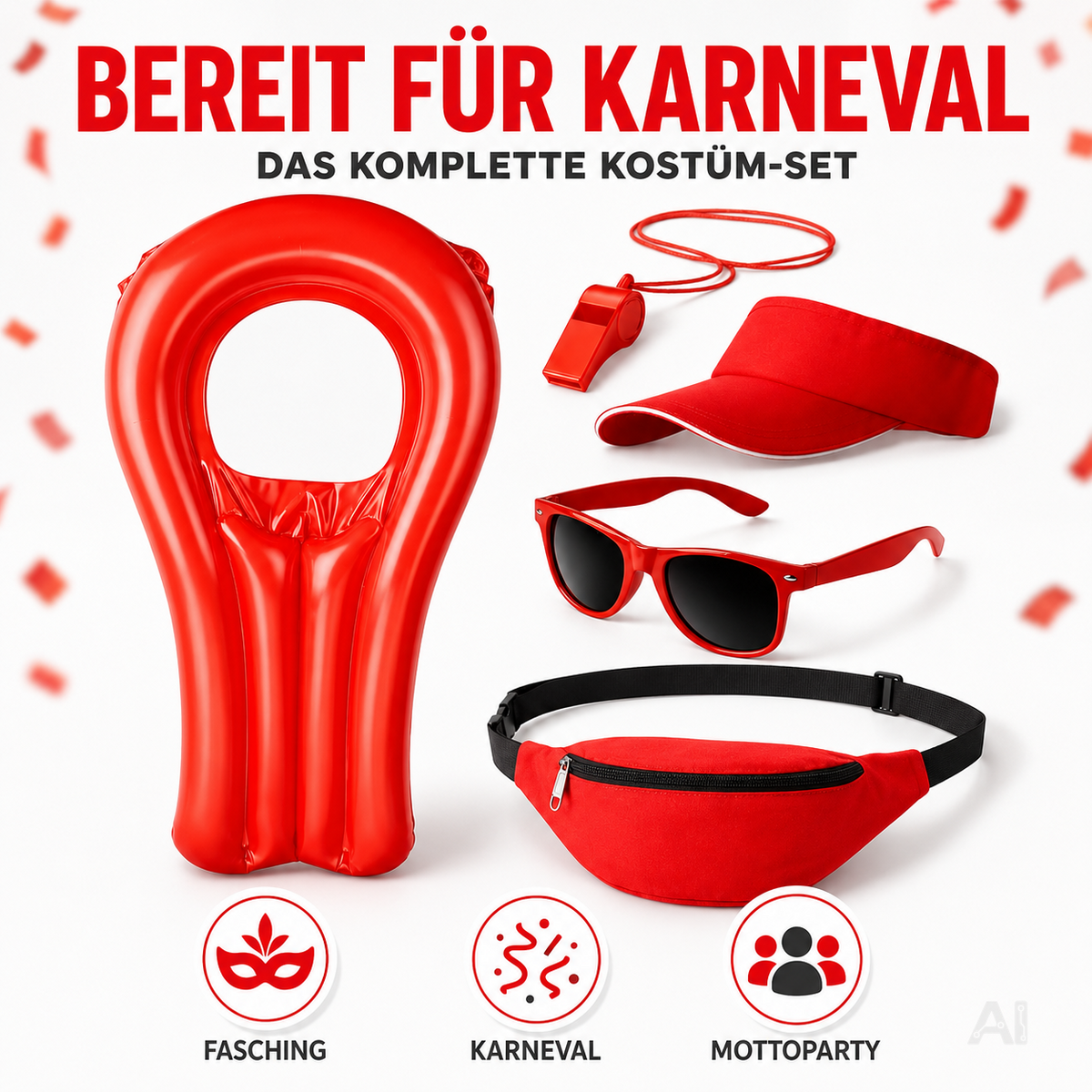 5-in-1 Rettungsschwimmer Kostüm inspiriert von Baywatch – Lifeguard Set für Damen & Herren mit Boje, Rettungsring & Zubehör für Fasching & Karneval