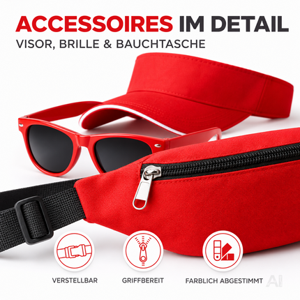 5-in-1 Rettungsschwimmer Kostüm inspiriert von Baywatch – Lifeguard Set für Damen & Herren mit Boje, Rettungsring & Zubehör für Fasching & Karneval
