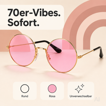 Runde Hippie-Brille mit rosa Gläsern