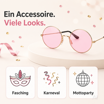 Runde Hippie-Brille mit rosa Gläsern
