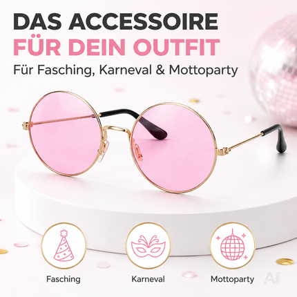 Runde Hippie-Brille mit rosa Gläsern