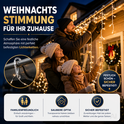 Haken und Clips zur Befestigung von Lichterketten