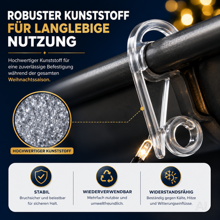 Haken und Clips zur Befestigung von Lichterketten