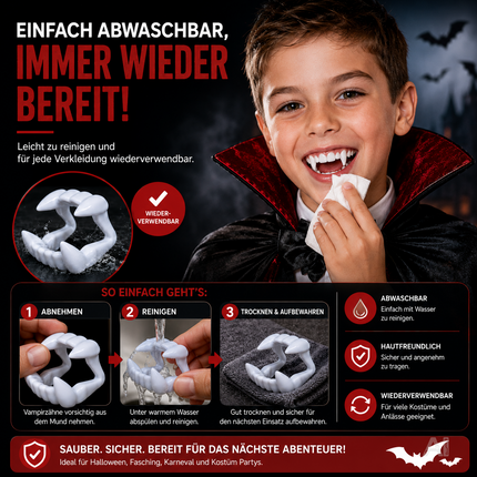 Vampirgebisse für ein Halloweenkostüm