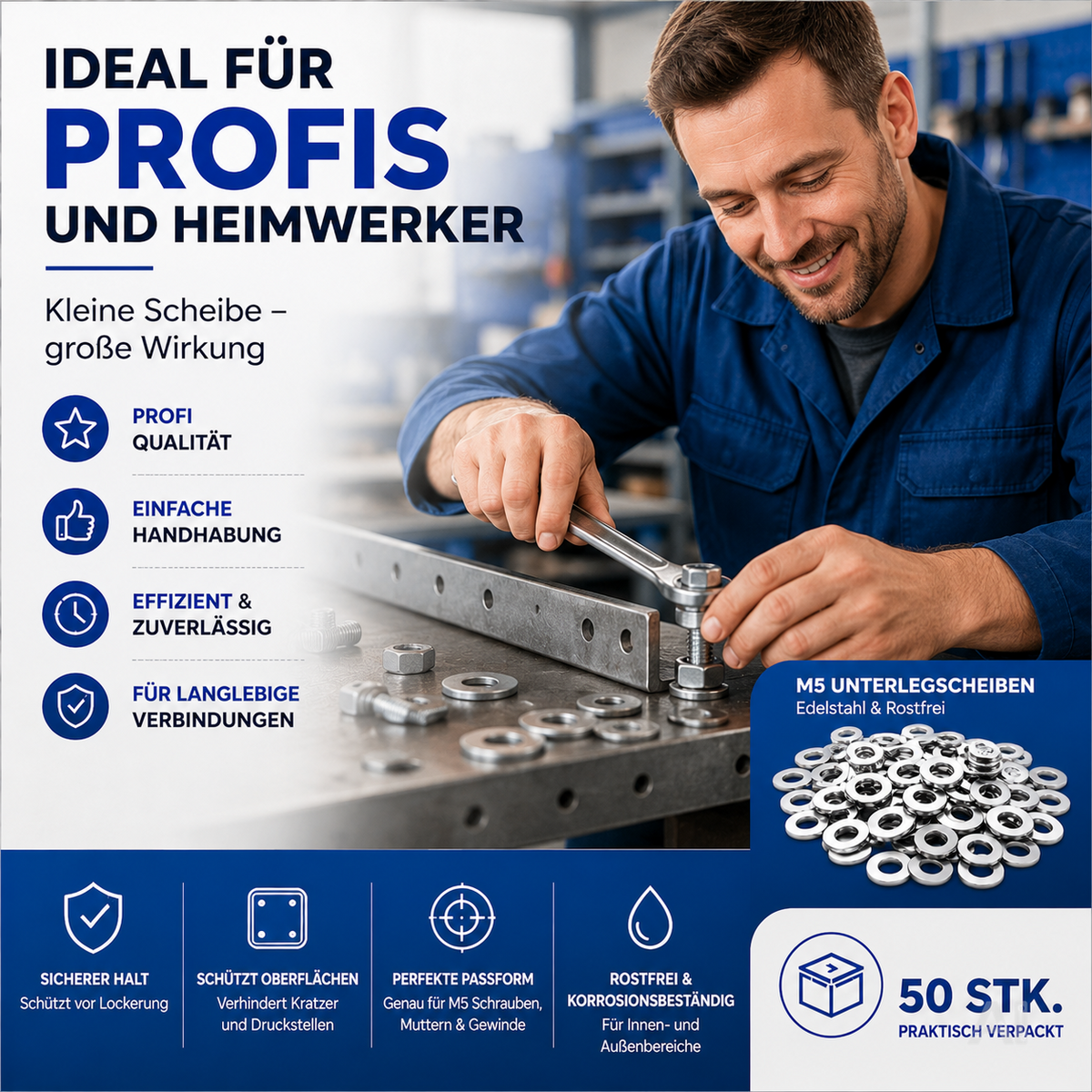 M8 Unterlegscheiben - Edelstahl & Rostfrei - Flache Sicherungsscheiben & Karosseriescheiben für Schrauben & Muttern & Gewinde