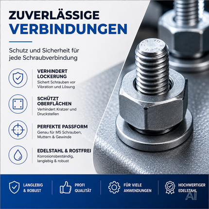 M8 Unterlegscheiben - Edelstahl & Rostfrei - Flache Sicherungsscheiben & Karosseriescheiben für Schrauben & Muttern & Gewinde