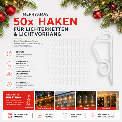 Haken und Clips zur Befestigung von Lichterketten