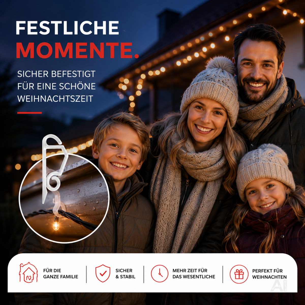 Haken und Clips zur Befestigung von Lichterketten