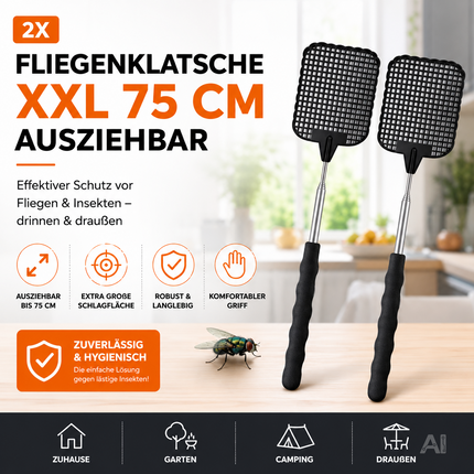 Ausziehbare Fliegenklatschen mit Teleskopstiel – Übersicht mit zwei Fliegenklatschen