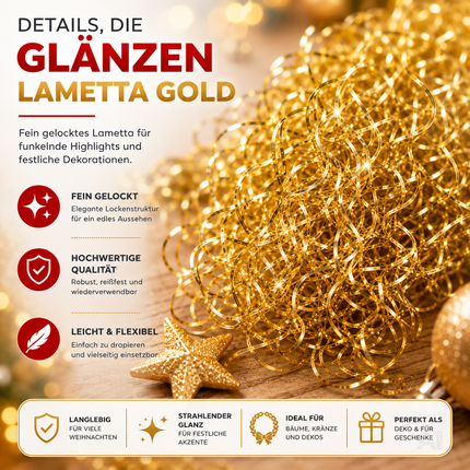 Goldfarbenes Lametta – Nahaufnahme der Stränge