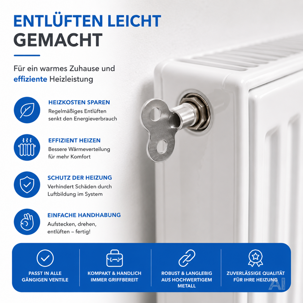 2x Heizkörper Entlüftungsschlüssel - Stabil, Robust und Praktisch