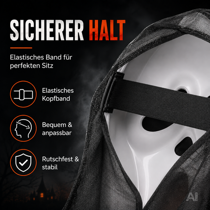 Scream Maske Ghostmaske für Herren & Damen als Kostüm für Halloween Fasching & Karneval
