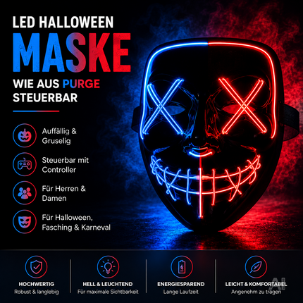 Halloween-Maske mit blau-roter LED-Beleuchtung