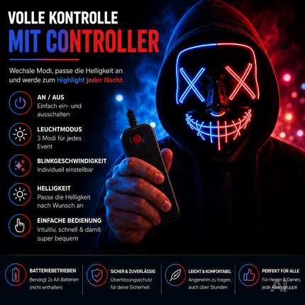 Halloween-Maske mit blau-roter LED-Beleuchtung