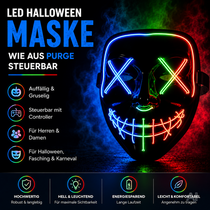 Halloween-Masken mit farbiger LED-Beleuchtung
