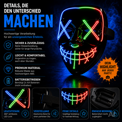 Halloween-Masken mit farbiger LED-Beleuchtung