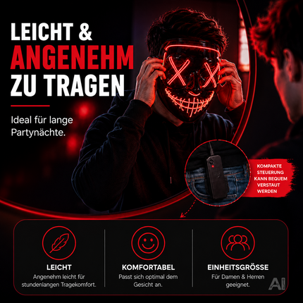 Halloween-Maske mit roter LED-Beleuchtung