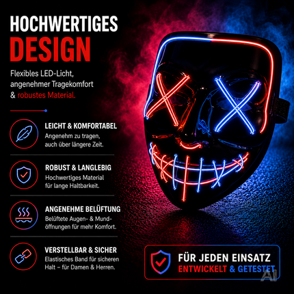 Halloween-Maske mit blau-roter LED-Beleuchtung