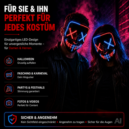 Halloween-Maske mit blau-roter LED-Beleuchtung
