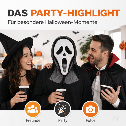Ghostmaske - Scream Maske Kostümmaske - Ghostface Horror Verkleidung an Halloween & Fasching für Herren & Damen