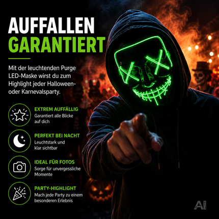 Halloween-Maske mit grüner LED-Beleuchtung