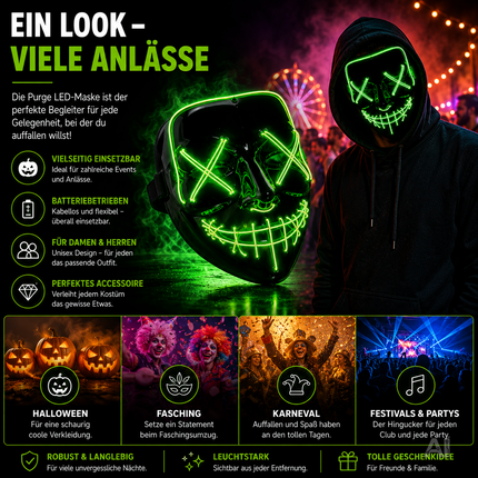 Halloween-Maske mit grüner LED-Beleuchtung