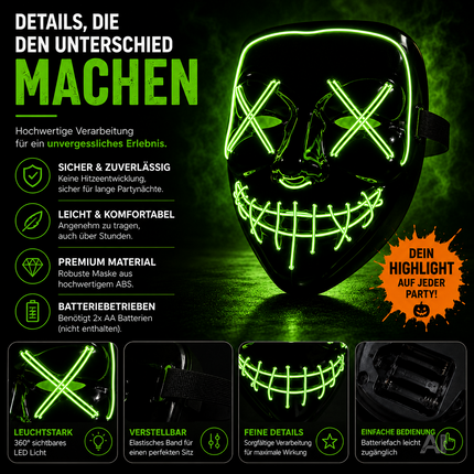 Halloween-Maske mit grüner LED-Beleuchtung