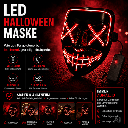 Halloween-Maske mit roter LED-Beleuchtung