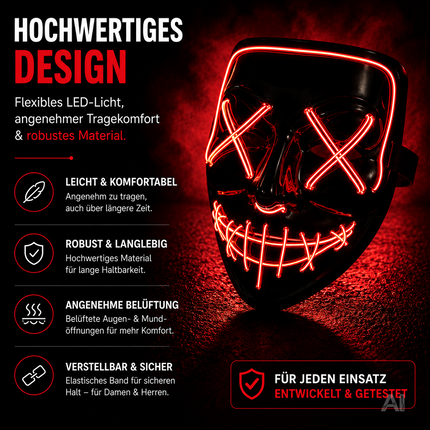 Halloween-Maske mit roter LED-Beleuchtung