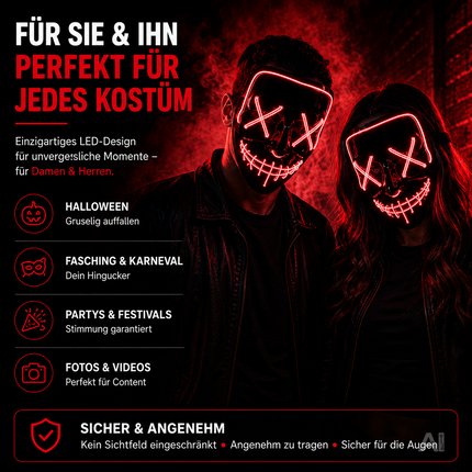 Halloween-Maske mit roter LED-Beleuchtung