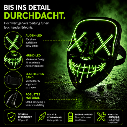 Halloween-Maske mit grüner LED-Beleuchtung