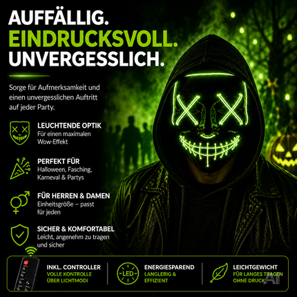 Halloween-Maske mit grüner LED-Beleuchtung