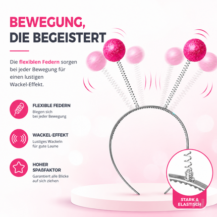 Pinker Haarreif mit wackelnden Fühlern – Nahaufnahme der Spiralfedern