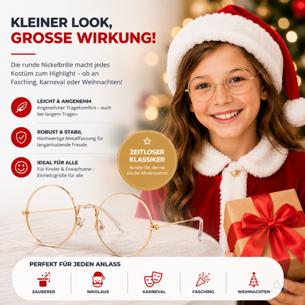Runde Brille für ein Weihnachtsmannkostüm