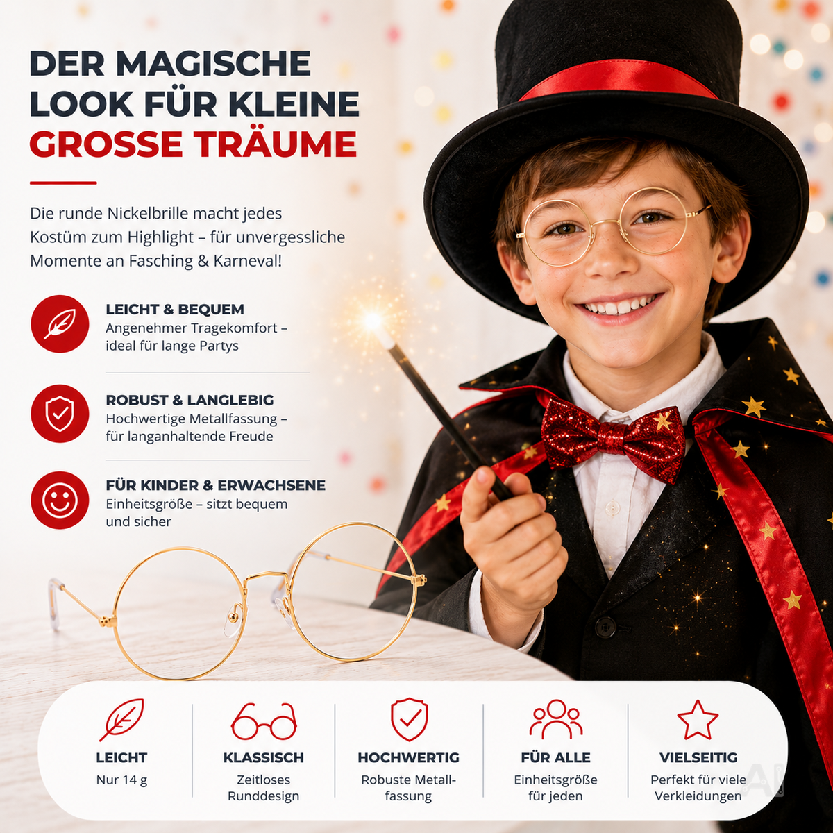 Runde Brille für ein Weihnachtsmannkostüm