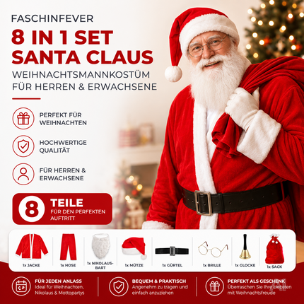 8 in 1 Nikolaus-Weihnachtsmannkostüm - Santa Claus - Weihnachten, Einheitsgröße