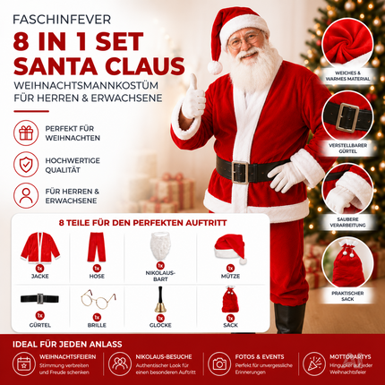 8 in 1 Nikolaus-Weihnachtsmannkostüm - Santa Claus - Weihnachten, Einheitsgröße