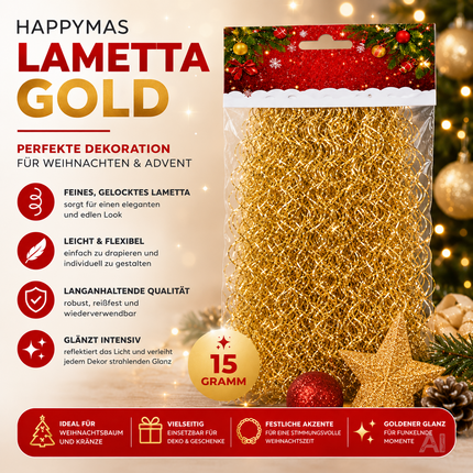 Engelshaar - gelockt Lametta ca. 15 Gramm - für Weihnachten & Advent als Deko Dekoration (Gold)
