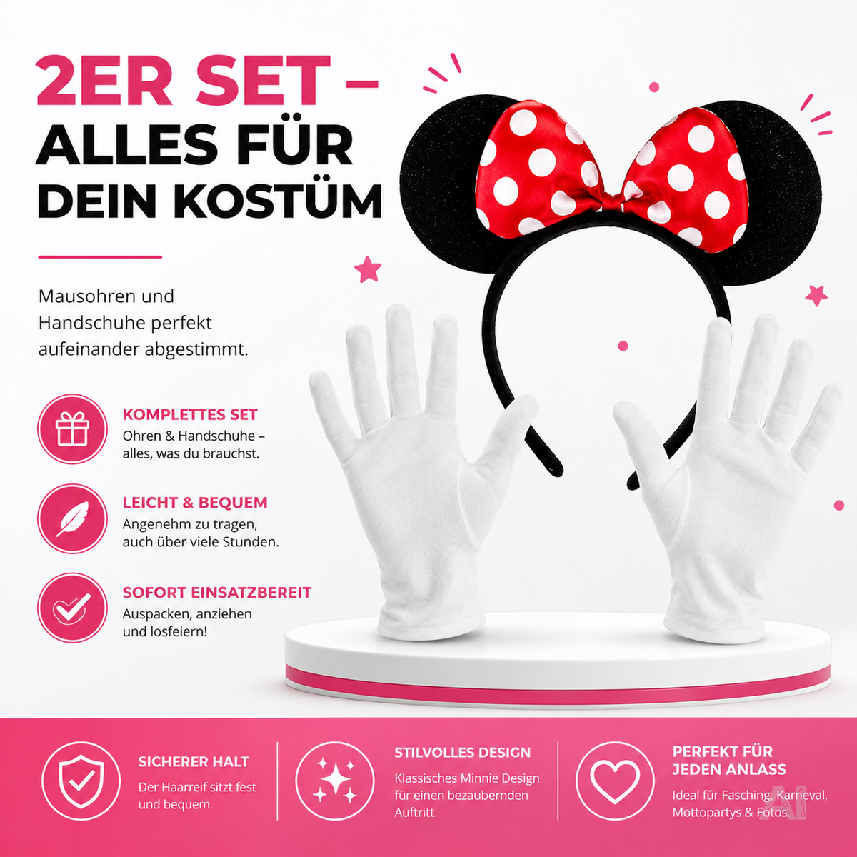 Kostümset mit Mausohren und Handschuhen