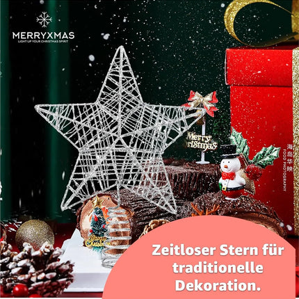 Christbaumspitze Stern - Baumspitze & Tannenbaum Aufstecker für Tannenbaum & Weihnachtsbaum zu Weihnachten (Silber)