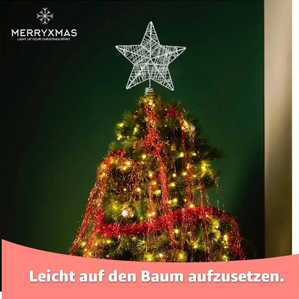 Christbaumspitze Stern - Baumspitze & Tannenbaum Aufstecker für Tannenbaum & Weihnachtsbaum zu Weihnachten (Silber)