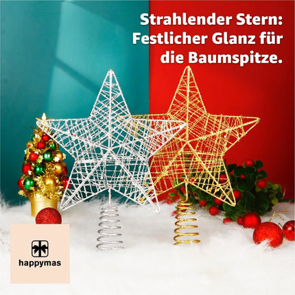 Christbaumspitze Stern - Baumspitze & Tannenbaum Aufstecker für Tannenbaum & Weihnachtsbaum zu Weihnachten (Silber)