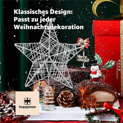 Christbaumspitze Stern - Baumspitze & Tannenbaum Aufstecker für Tannenbaum & Weihnachtsbaum zu Weihnachten (Silber)