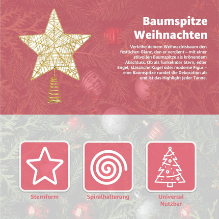 Christbaumspitze Stern - Baumspitze & Tannenbaum Aufstecker für Tannenbaum & Weihnachtsbaum zu Weihnachten (Gold)