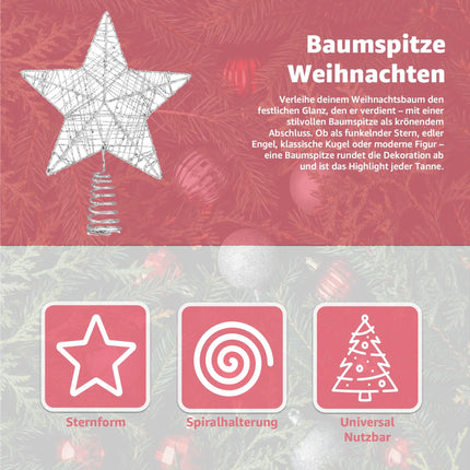 Christbaumspitze Stern - Baumspitze & Tannenbaum Aufstecker für Tannenbaum & Weihnachtsbaum zu Weihnachten (Silber)