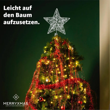 Christbaumspitze Stern - Baumspitze & Tannenbaum Aufstecker für Tannenbaum & Weihnachtsbaum zu Weihnachten (Silber)
